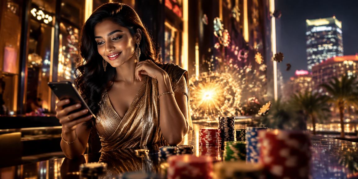 Neon lit casino app interface on mobile in India