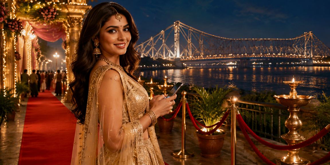 Young woman playing Aviator on mobile in Kolkata during evening